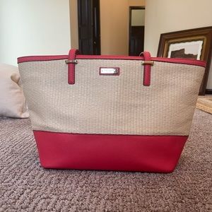 Kate Spade Cedar Street Natural Straw and Coral Tote